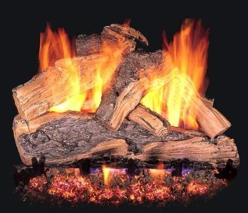 "R.H. Peterson RRSOG4-2-18 - 18"" Rugged Split Oak Vented Gas Logs with Burner for Natural Gas Fireplaces."